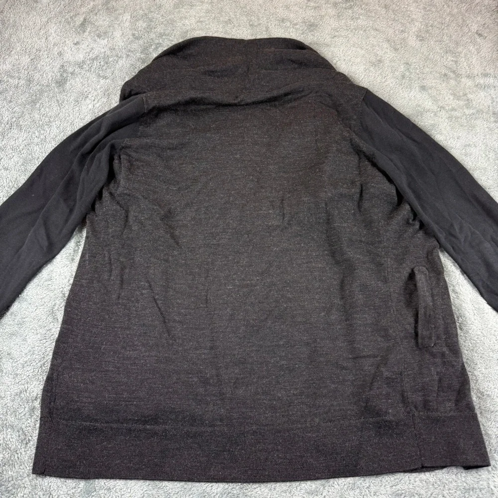 AllSaints Charcoal Grey Wool Asymmetrical Zip Draped Cardigan Cotton Sleeve M